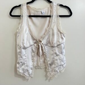 Satin Lace Corset Top Small Front Tie Bustier Coquette Feminine Y2K Festival